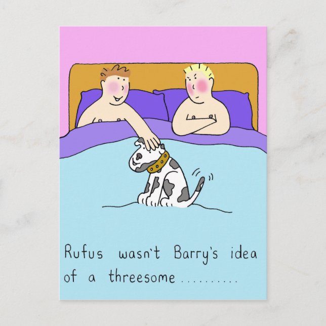 Gay Threesome Cartoon Humour Postcard (Front)