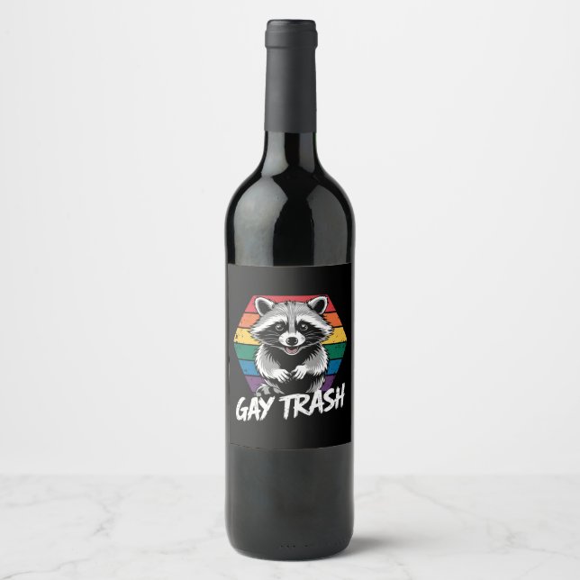 Gay Trash Racoon LGBTQ Pride Vintage Wine Label (Front)