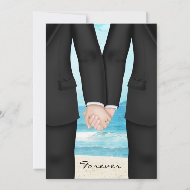 Gay Two Grooms Beach Destination Invitation (Front)