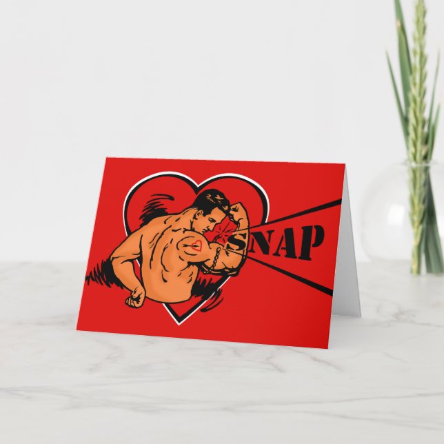 Gay Valentine's Day, SNAP, Retro Muscle Man, Chain Holiday Card (Front)