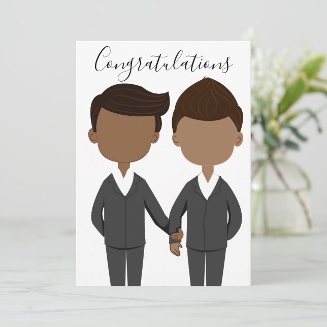 Gay Wedding African American Men Congratulations Card (Standing Front)