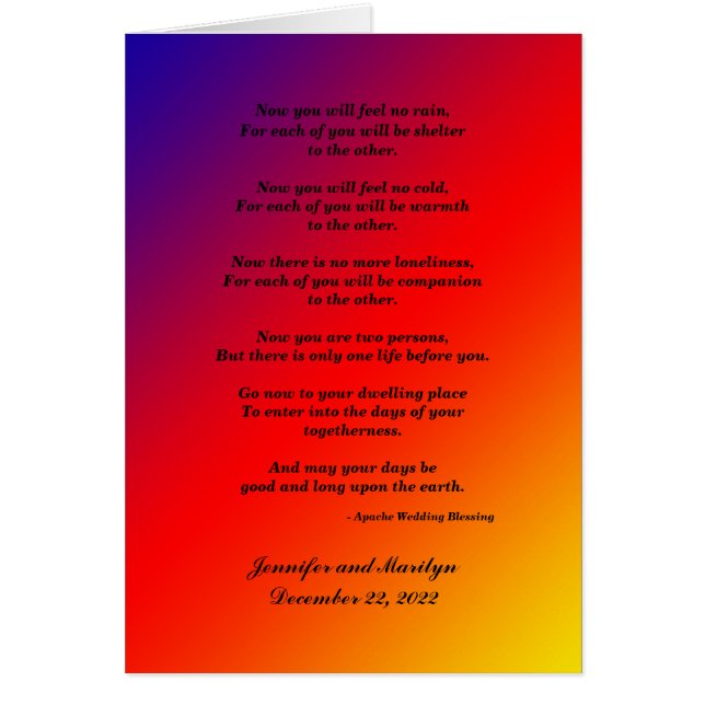 Gay Wedding, Apache Blessing, Personalised Rainbow (Front)
