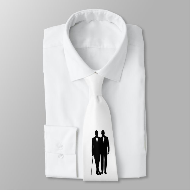 Gay Wedding Black and White Grooms Tie (Tied)
