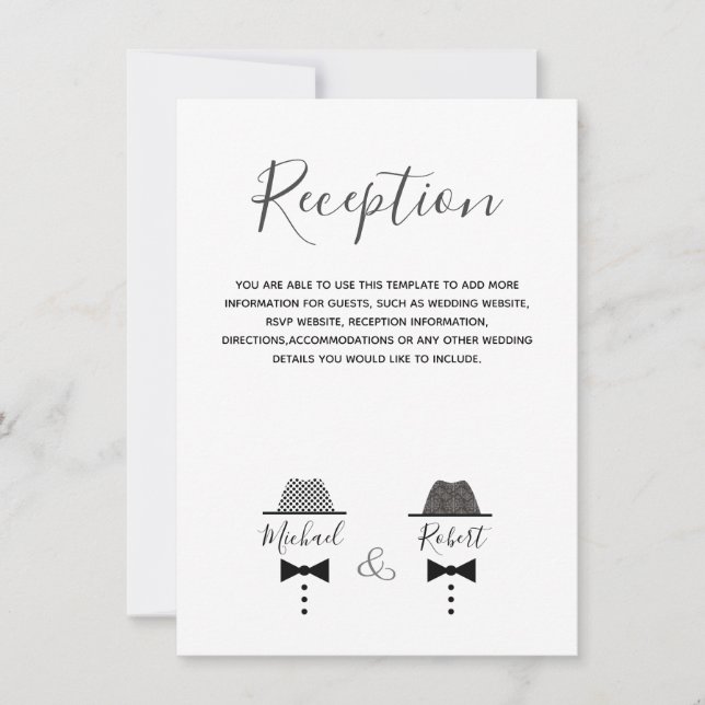 Gay Wedding Black and White Information Card (Front)