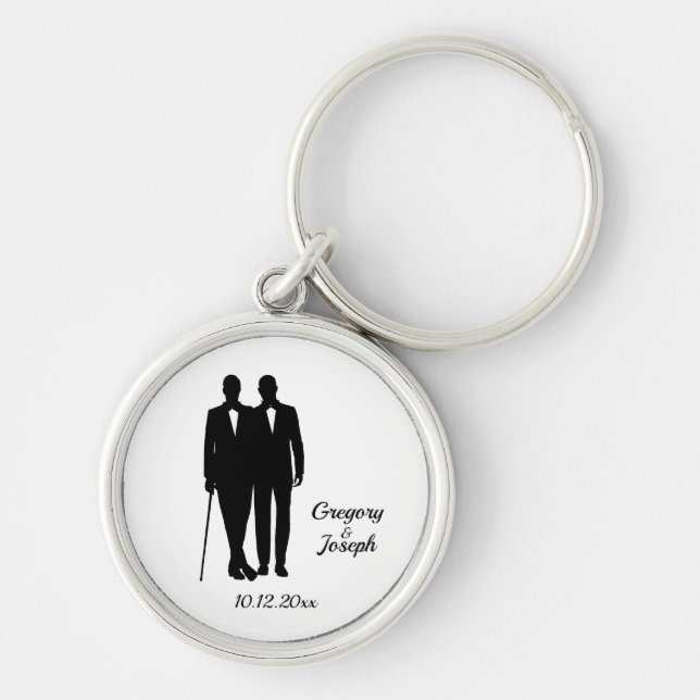 Gay Wedding Black and White Key Ring (Front)