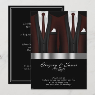  Gay Wedding Burgundy Tuxedo Silver Black Invitation
