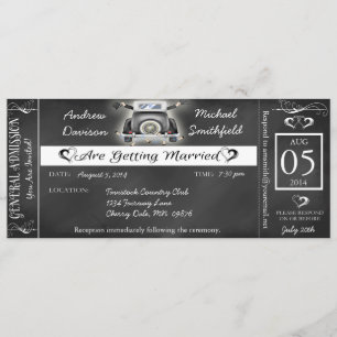 Gay Wedding Chalkboard Ticket Style Invitation