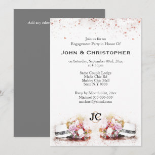 Gay wedding chic hat floral watercolor mens invitation