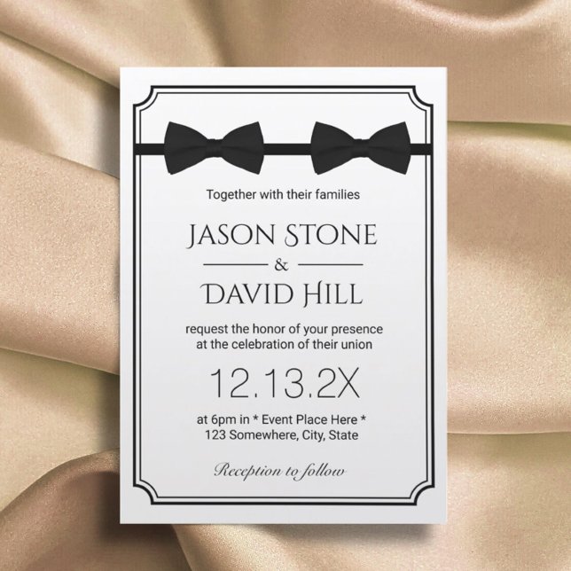 Gay Wedding Double Bow Ties Classic Framed Invitation (Creator Uploaded)