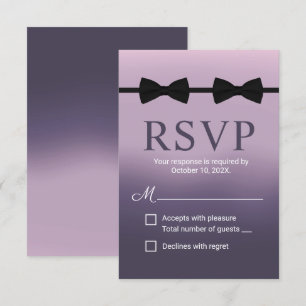 Gay Wedding Double Bow Ties Purple RSVP Card