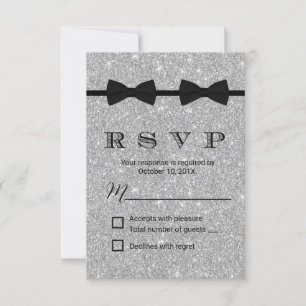 Gay Wedding Double Bow Ties Silver Glitter RSVP