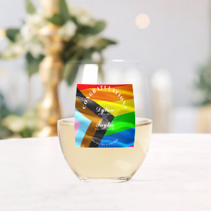 Gay Wedding Gift Pride Flag Typography Printed Stemless Wine Glass