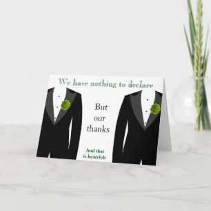 Gay Wedding Green Carnation Grooms' Thank You Card