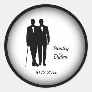Gay Wedding Grooms Classic Round Sticker