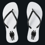 Gay Wedding Grooms Flip Flops<br><div class="desc">High fashion and tuxedo wearing grooms with date</div>