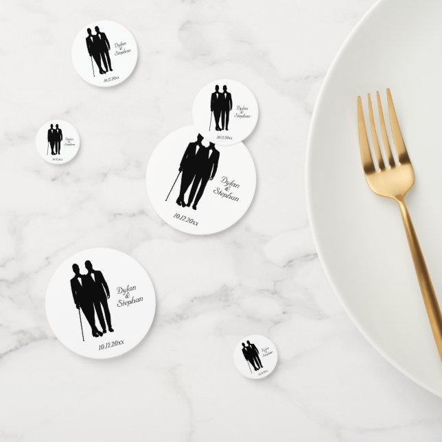 Gay Wedding Grooms with Names and Date Confetti (Group)