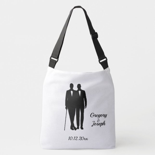 Gay Wedding Grooms with Names and Date Crossbody Bag (Front)