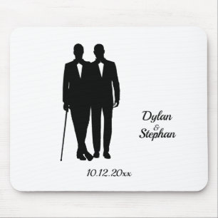 Gay Wedding Grooms with Names and Date Mouse Mat