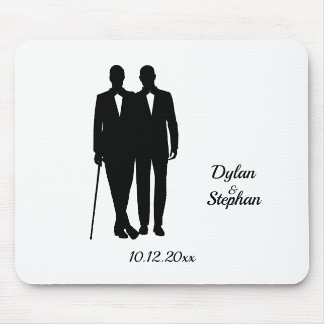 Gay Wedding Grooms with Names and Date Mouse Mat (Front)