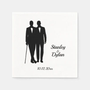 Gay Wedding Grooms with Names and Date Napkin