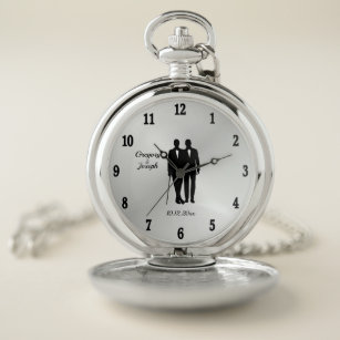 Gay Wedding Grooms with Names and Date Pocket Watch