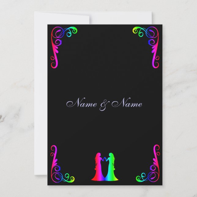 Gay Wedding Invitation - Rainbow Bride and Bride (Front)