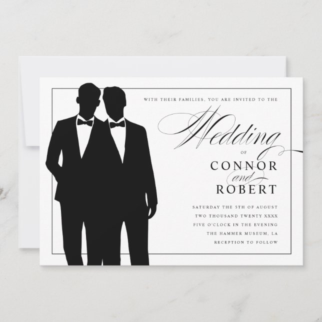 Gay Wedding Invitation Two Grooms Silhouettes (Front)