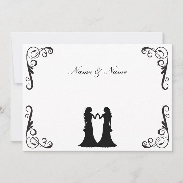 Gay Wedding Invite - Two Brides Black and White (Front)