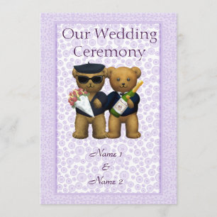 Gay Wedding Order of Service  Teddy Bears couple Programme
