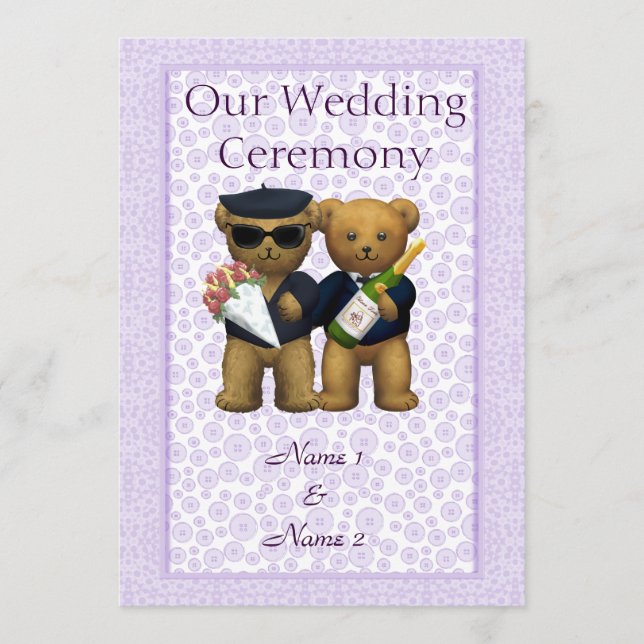 Gay Wedding Order of Service  Teddy Bears couple Programme (Front)
