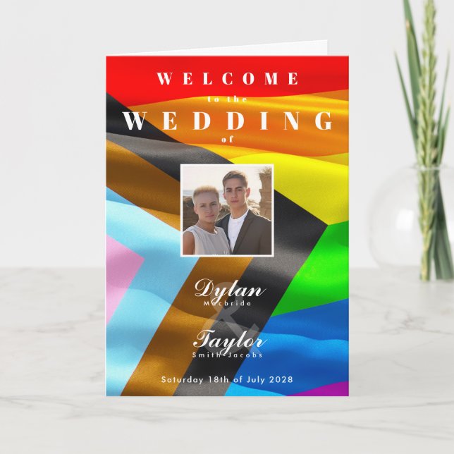 Gay Wedding Photo Pride Flag Typography Folded  Programme (Front)