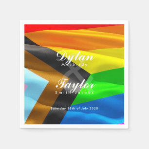 Gay Wedding Pride Flag Typography Cocktail Napkins