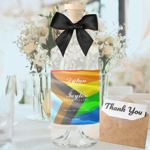 Gay Wedding Pride Flag Typography Liquor Bottle Label