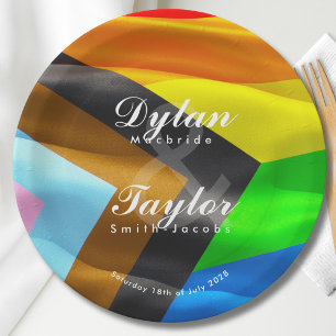 Gay Wedding Pride Flag Typography Paper Plates