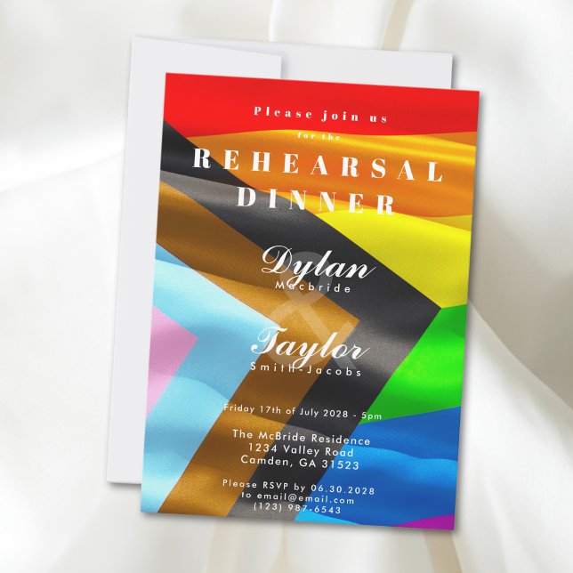 Gay Wedding Pride Flag Typography Rehearsal Dinner Invitation (Creator Uploaded)