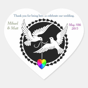 Gay Wedding Rainbow Heart Love Doves Heart Sticker