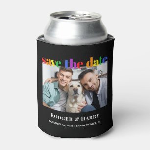 Gay Wedding Rainbow Save the Date Photo Can Cooler