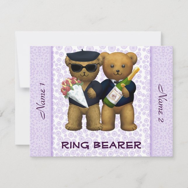 Gay Wedding - Ring Bearer - Teddy Bears lilac Invitation (Front)
