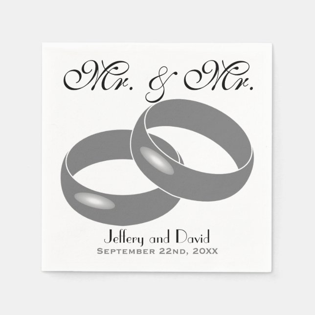 Gay Wedding Rings Personalised Wedding Napkin (Front)