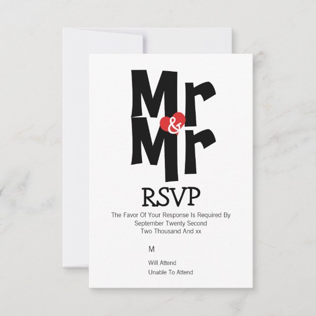 Gay Wedding RSVP Bold Mr and Mr Personalised (Front)