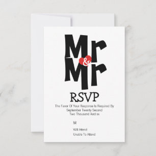 Gay Wedding RSVP Bold Mr and Mr Personalised