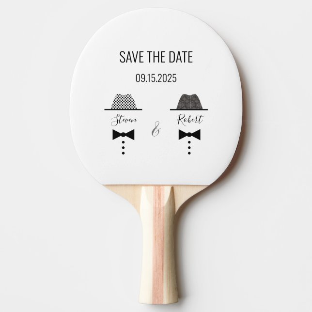 Gay Wedding Save The Date Invitation Ping Pong Paddle (Front)
