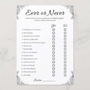 Gay Wedding Shower Game, Ever or Never Couple Invitation