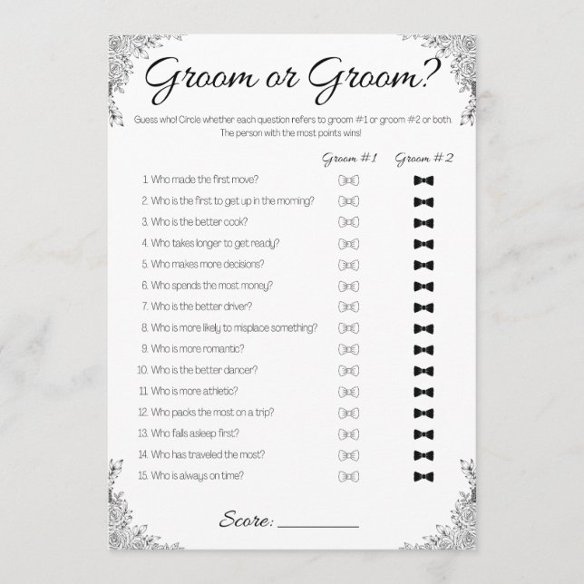 Gay Wedding Shower Game, Groom or Groom? Invitation (Front)