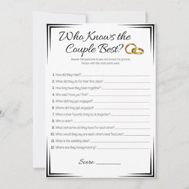 Gay Wedding Shower Game, Who Knows the Couple Invitation (Front)