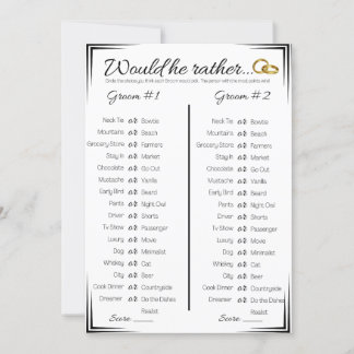 Gay Wedding Shower Game, Would He Rather Invitation