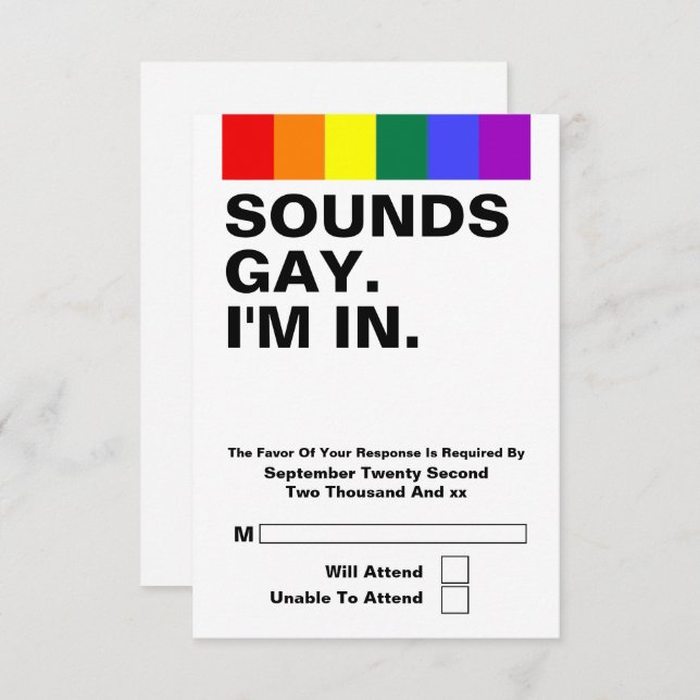 Gay Wedding Sounds Gay Im In RSVP (Front/Back)