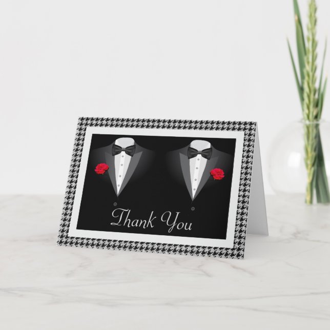 Gay Wedding Thank You Card with Two Tuxedos (Front)