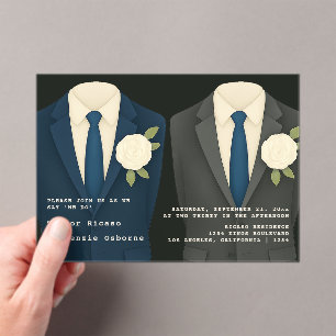 Gay Wedding Two Grooms in Suits and Ties Acrylic Invitations