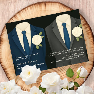 Gay Wedding Two Grooms in Suits and Ties Invitation